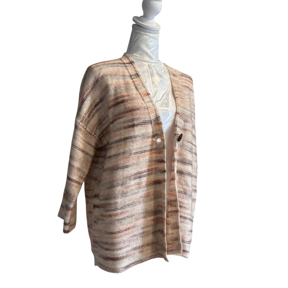 PureJill Cream Stipe Cardigan Womens Sz Small Cotton Blend Sweater One Button - Picture 3 of 16